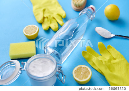 vinegar, lemons, washing soda, gloves and brush vinegar, lemons, washing soda, gloves and brush 66865830