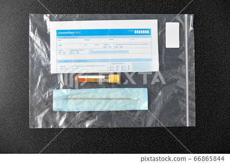 beaker with test, cotton swab and medical report beaker with test, cotton swab and medical report 66865844