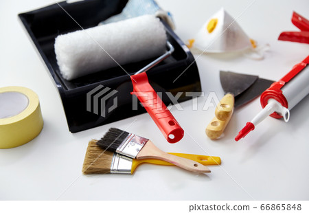 different painting work tools on white background different painting work tools on white background 66865848