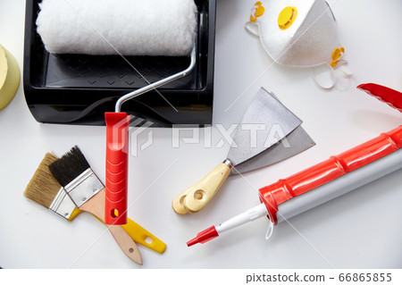different painting work tools on white background different painting work tools on white background 66865855