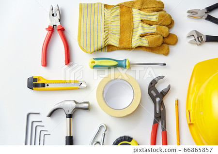 different work tools on white background 66865857