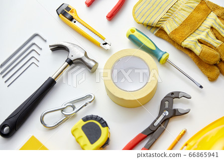 different work tools on white background 66865941