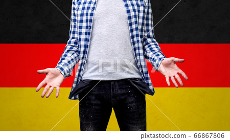close up of man showing empty pockets close up of man showing empty pockets 66867806