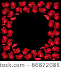 Heart red rose petals on Valentine day. scarlet Heart in love with roses. 66872085