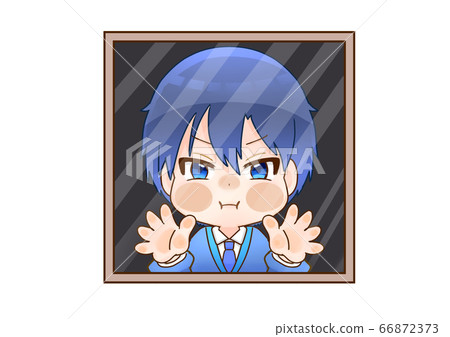 男孩把臉貼在窗戶上 66872373