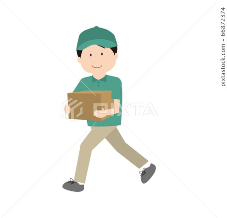 男送貨員（正在運行）帶沒有面具的紙板箱 66872374