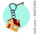 fob small house hangs on the key.  66872945