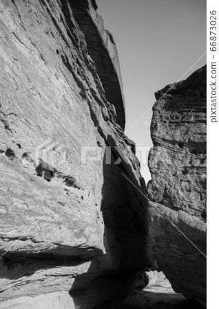 Sandstone rock cliff under evening light of Mekong river side. Thailand Sandstone rock cliff under evening light of Mekong river side. Thailand 66873026