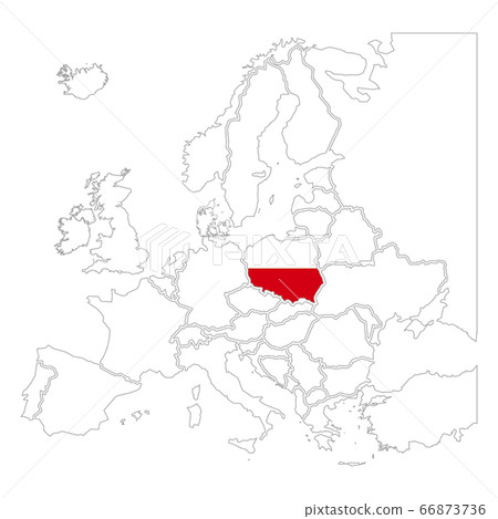 Detailed Poland silhouette with national flag on 66873736
