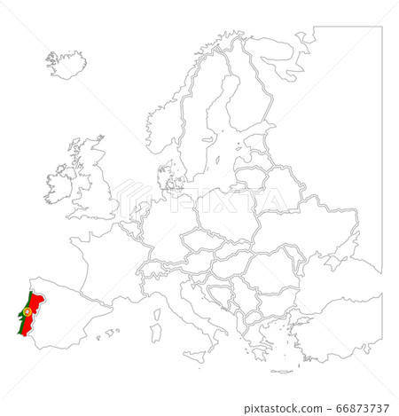 Detailed Portugal silhouette with national flag on 66873737