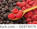 Blackberry and raspberry with wooden spoon 66874076
