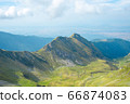 Breathtaking landscape in Carpathian mountains. With high green hills and rocks 66874083