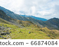 Breathtaking landscape in Carpathian mountains. With high green hills and rocks 66874084