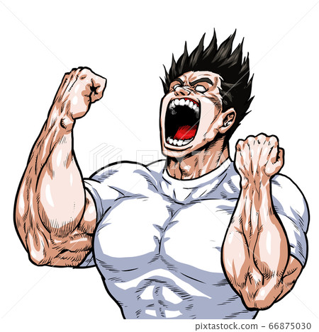膽量，反向發，瘋狂，尖叫，尖叫，戲劇，可愛卡通動物，肌肉，健美，猛男，構成，前視圖，白色背景， 66875030