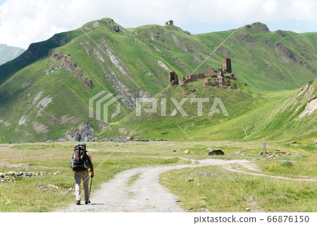 Hikers heading to Zakagoli Fortress Georgia (Georgia) Kazbegi 66876150