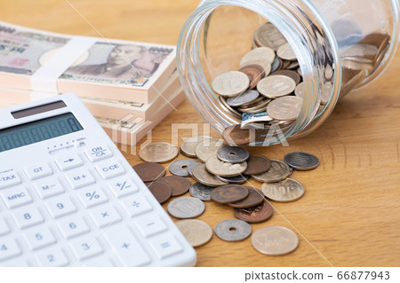 Banknote, coins and calculator financial image Banknote, coins and calculator financial image 66877943