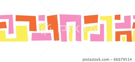 Geometric shapes pink yellow orange seamless vector border. Cute geometric collage style repeating Geometric shapes pink yellow orange seamless vector border. Cute geometric collage style repeating 66879514