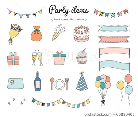派對用品/生日/週年紀念/事件的手繪插圖集 派對用品/生日/週年紀念/事件的手繪插圖集 66880405