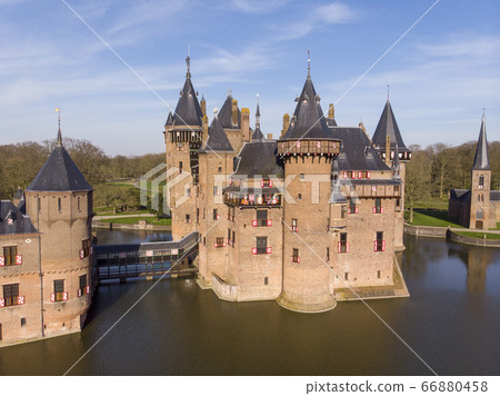 Aerial bird Eye view of De Haar castle, Netherlands 66880458