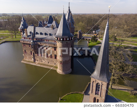 Aerial bird Eye view of De Haar castle, Netherlands 66880470