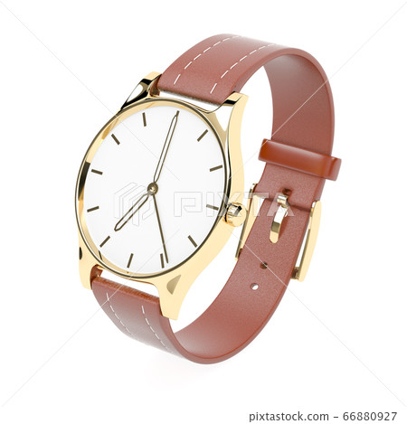 Wrist watch. White dial with golden case and brown leather bracelet Wrist watch. White dial with golden case and brown leather bracelet 66880927