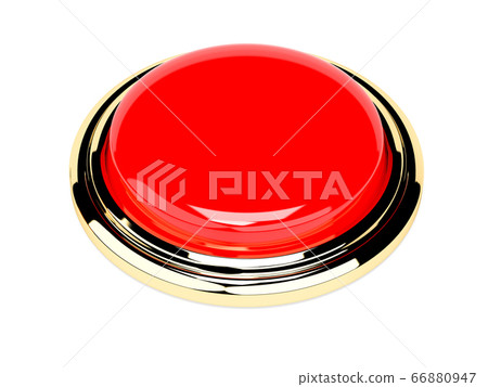 Red push button with golden frame. Shiny 3d element 66880947
