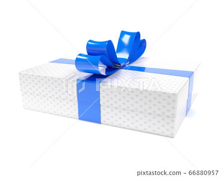Gift box. White box with blue bow. 3d rendering illustration Gift box. White box with blue bow. 3d rendering illustration 66880957