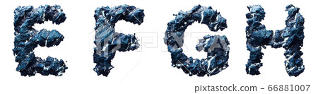 Set of capital letters E, F, G, H made of ice isolated on white background. 3d 66881007