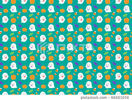 萬聖節無縫模式鬼和糖果藍綠色 66881038