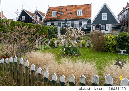 Typical Dutch village with beautiful wooden houses on the island of Marken in the Netherlands, Holland Typical Dutch village with beautiful wooden houses on the island of Marken in the Netherlands, Holland 66881413