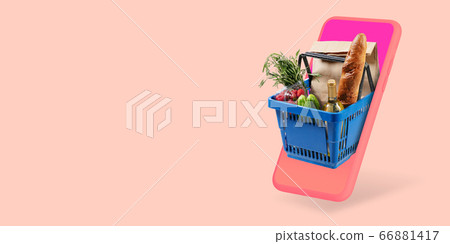 Home delivery, food purchase via the Internet. Your smartphone or other gadget - all you need for food arriving to any address 66881417