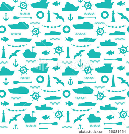 Seamless marine pattern with boats, seagulls, 66881664