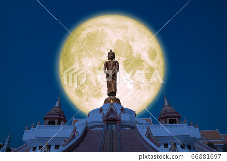 Full Buck moon on night sky in the Asanha bucha 66881697