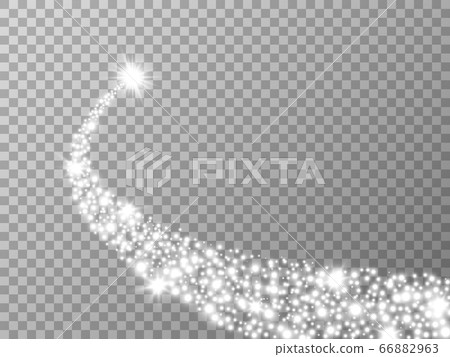 Glittering star on transparent backdrop. Silver flying particles. Sparkling swirl with stardust. Bright tail concept. Luxury design for banner, advertising, poster. Vector illustration 66882963