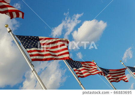 American Flags blowing in the wind at in District American Flags blowing in the wind at in District 66883695