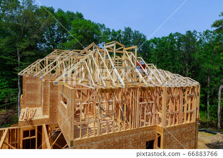 Wooden roof framework on stick built home under Wooden roof framework on stick built home under 66883766