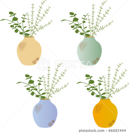 Vase with plants and sunflower pattern Vase with plants and sunflower pattern 66885444