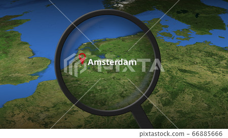 Amsterdam city being found on the map, 3d rendering Amsterdam city being found on the map, 3d rendering 66885666