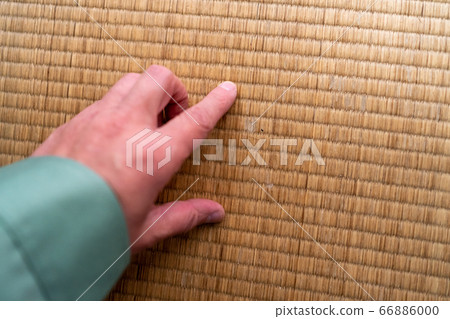 Tatami shop checking the damage on the tatami mat 66886000