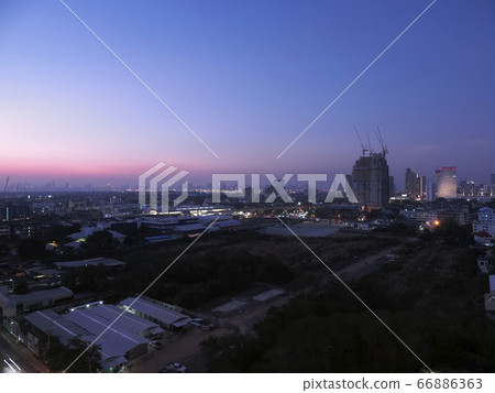 Bangkok, Thailand distant view Silom-Asoke skyscrapers night view / Bangkok, Thailand 66886363