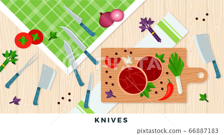 Meat knives. Vector illustration in flat design. Cooking banner. 66887183