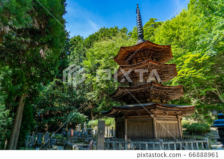 Ueda City, Nagano Prefecture, the octagonal triple tower of Anrakuji at the back of the summer Bessho Onsen 66888961