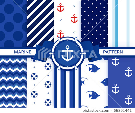 Summer summer nautical, marine pattern set. Marine pattern set 66891441