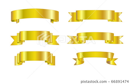 Illustration of a gold three-dimensional ribbon banner 66891474