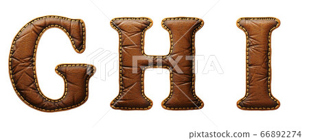 Set of leather letters G, H, I uppercase. 3D render font with skin texture isolated on white background. Set of leather letters G, H, I uppercase. 3D render font with skin texture isolated on white background. 66892274