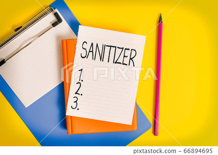 Handwriting text writing Sanitizer. Concept Handwriting text writing Sanitizer. Concept 66894695