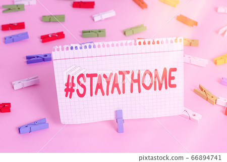 Handwriting text Hashtag Stay at home. Concept 66894741