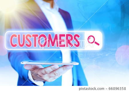 Handwriting text Customers. Concept meaning 66896358