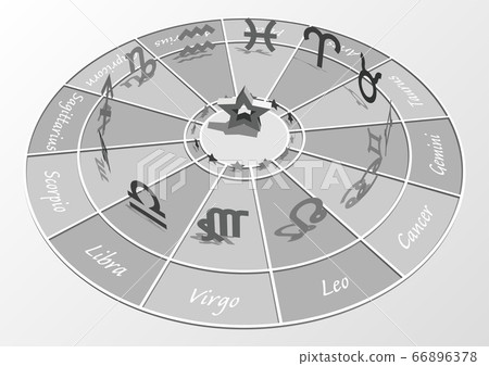 Vector illustration design A circle with a three-dimensional icon of the 12 constellations Vector illustration design A circle with a three-dimensional icon of the 12 constellations 66896378