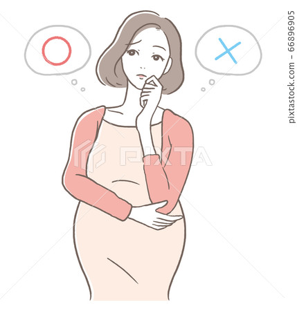 Pregnant woman worried about question balloon set Pregnant woman worried about question balloon set 66896905